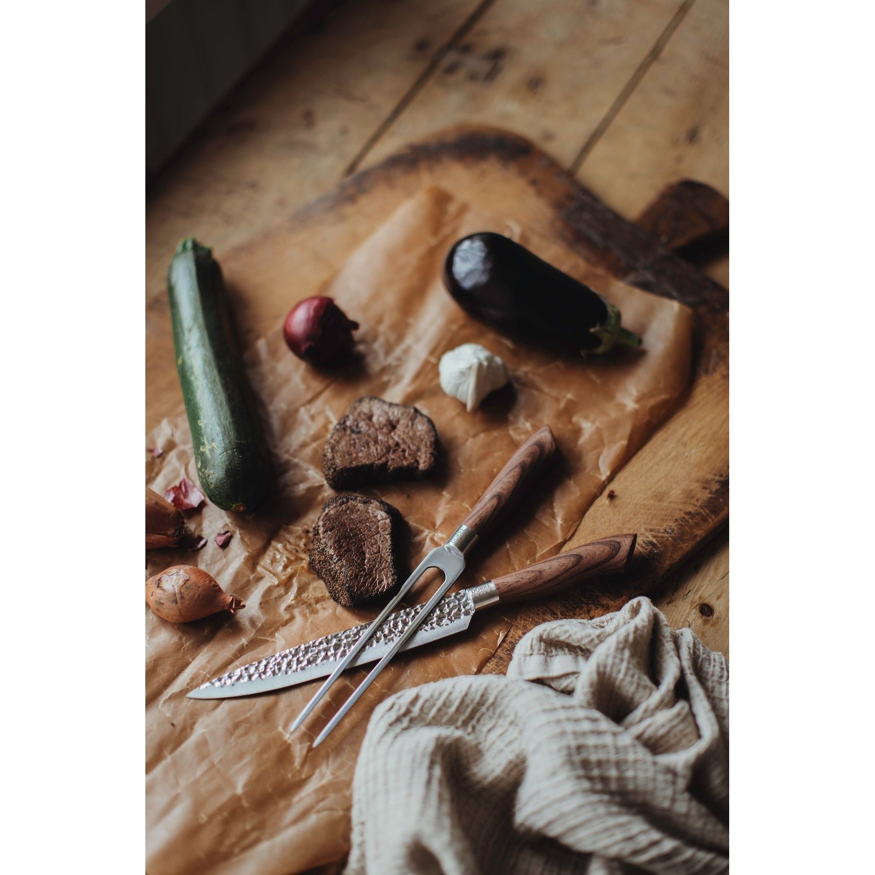 Dorre Akira Trancherset rostfritt stål brunt handtag köttkniv gaffel