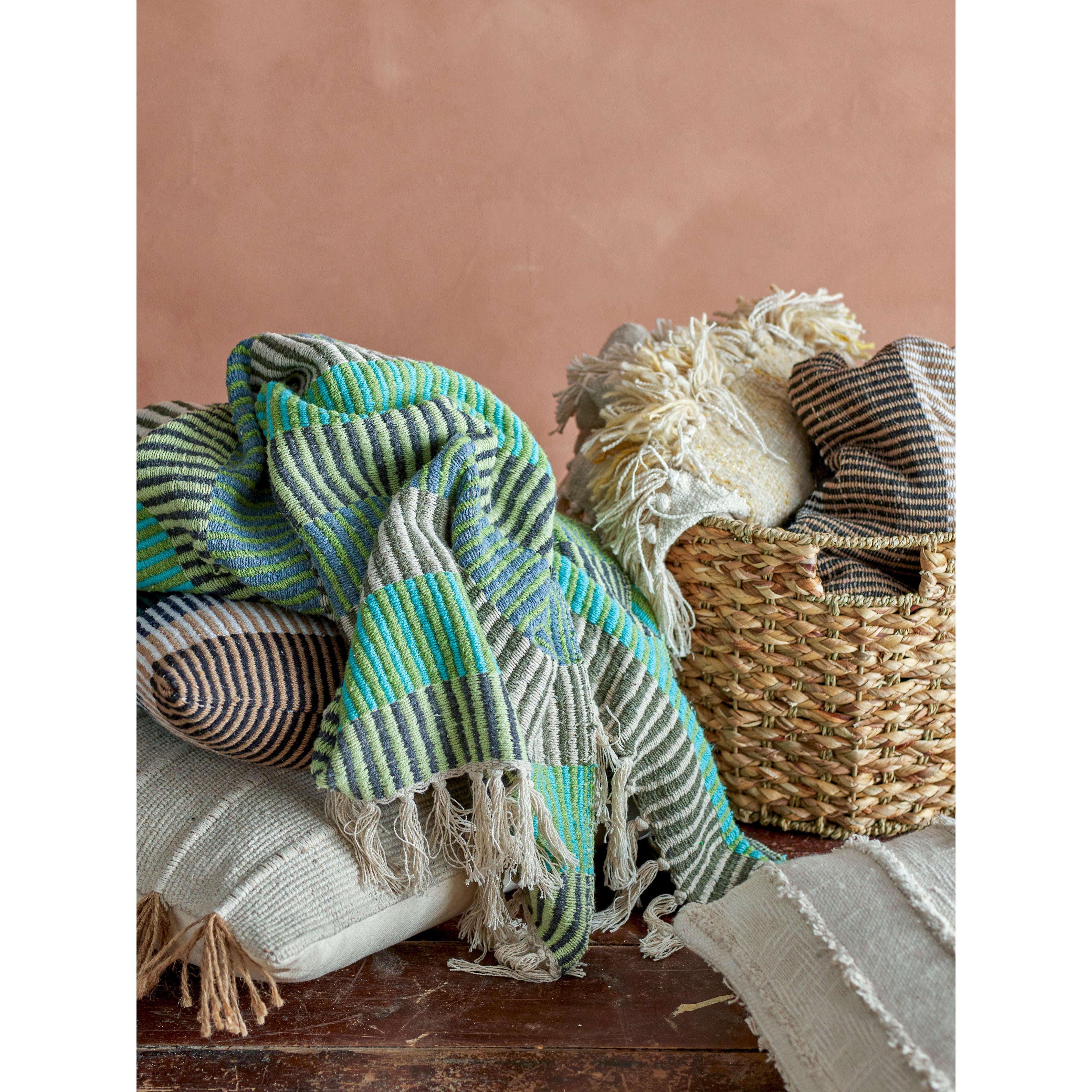 Creative Collection Isnel Pläd, Blå, Återvunnen Bomull