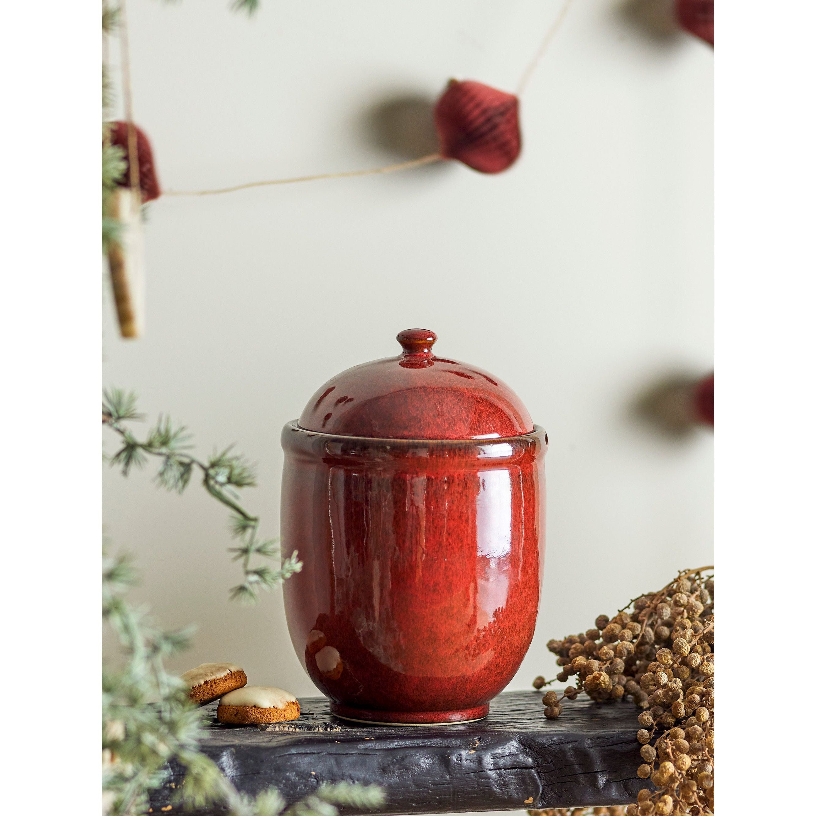 Bloomingville Jenifer Burk med Lock, Röd, Stengods