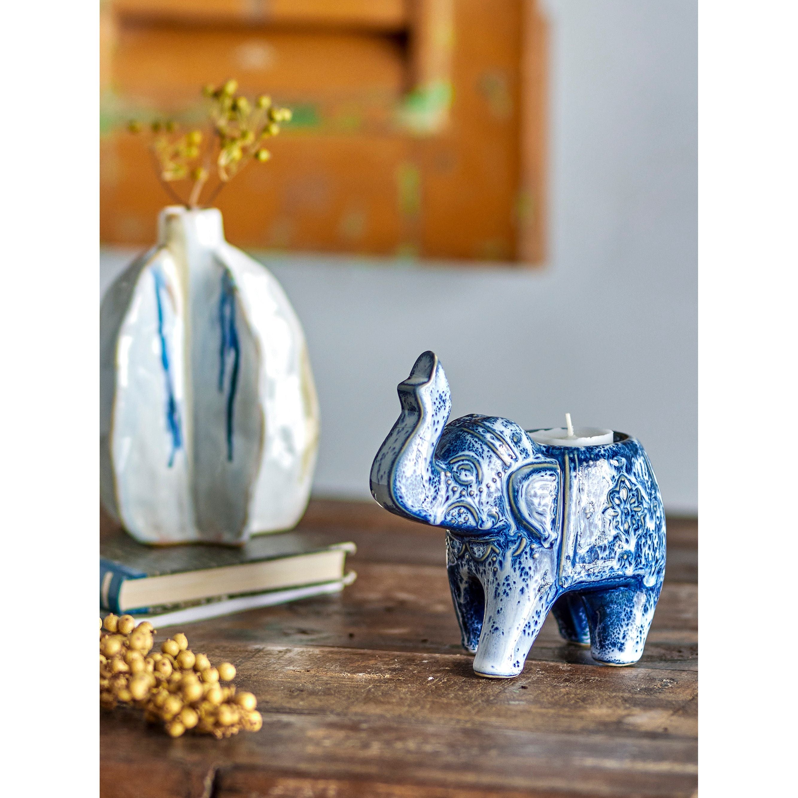 Creative Collection Oliphant Värmeljushållare, Blå, Stengods
