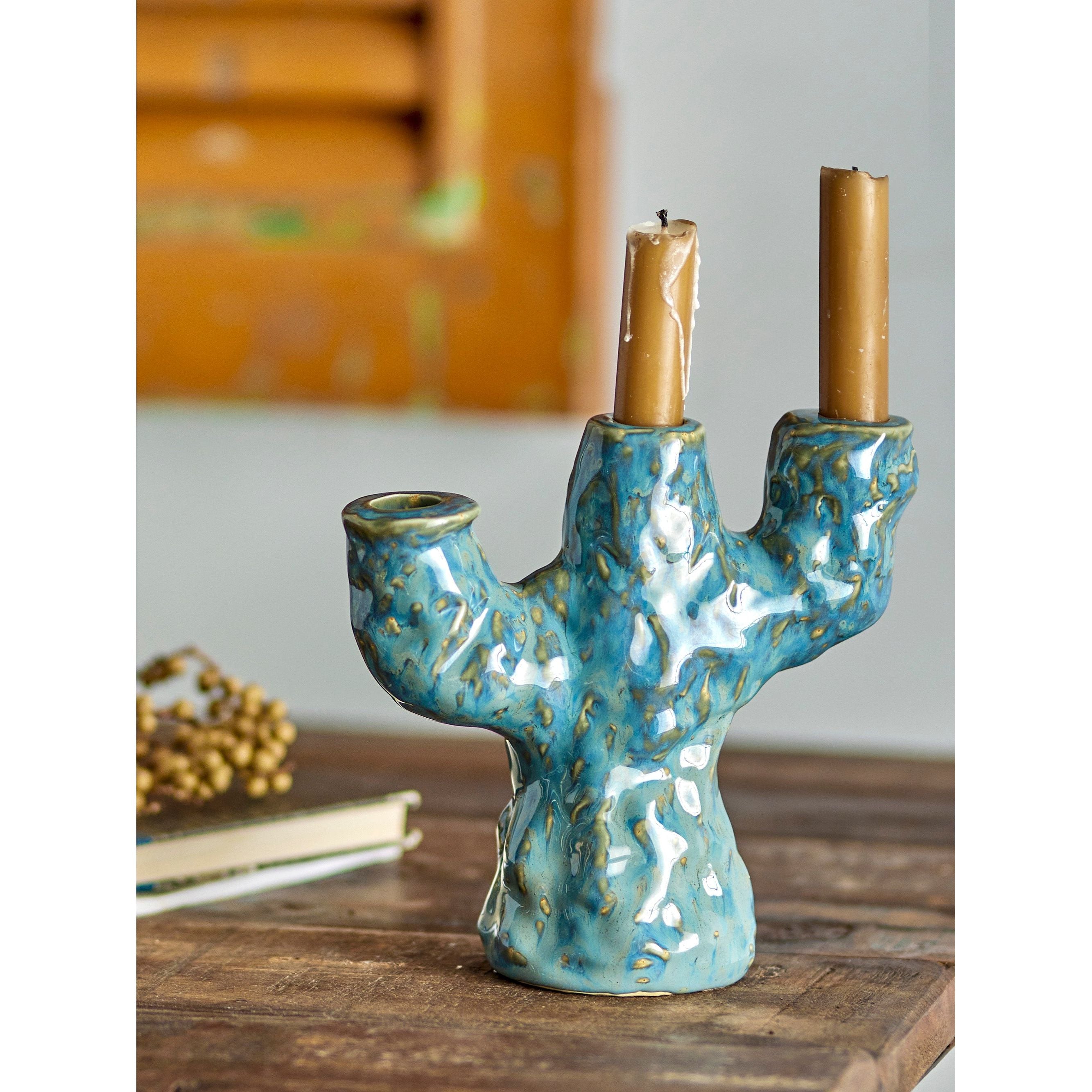 Creative Collection Tahoka Ljuslykta, Blå, Stengods