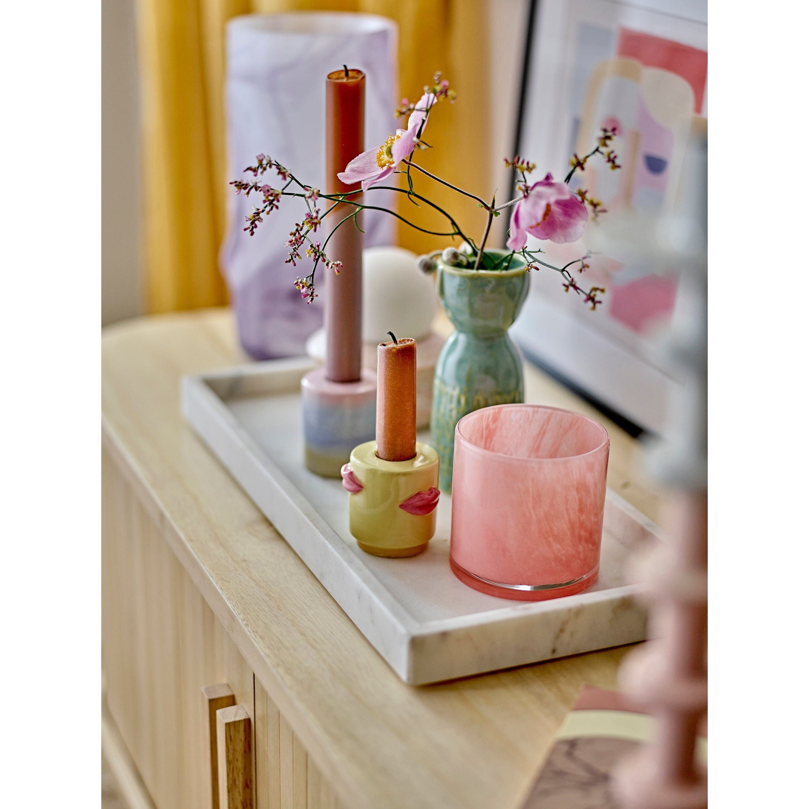 Bloomingville Safie Ljusstake, Rosa, Stengods