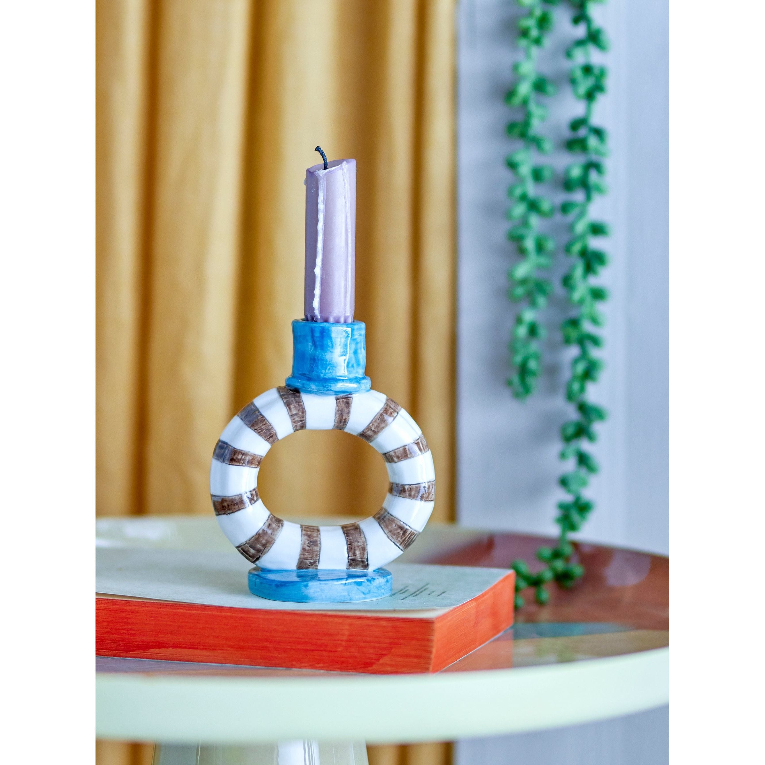 Bloomingville Tacana Ljuslykta, Blå, Stengods