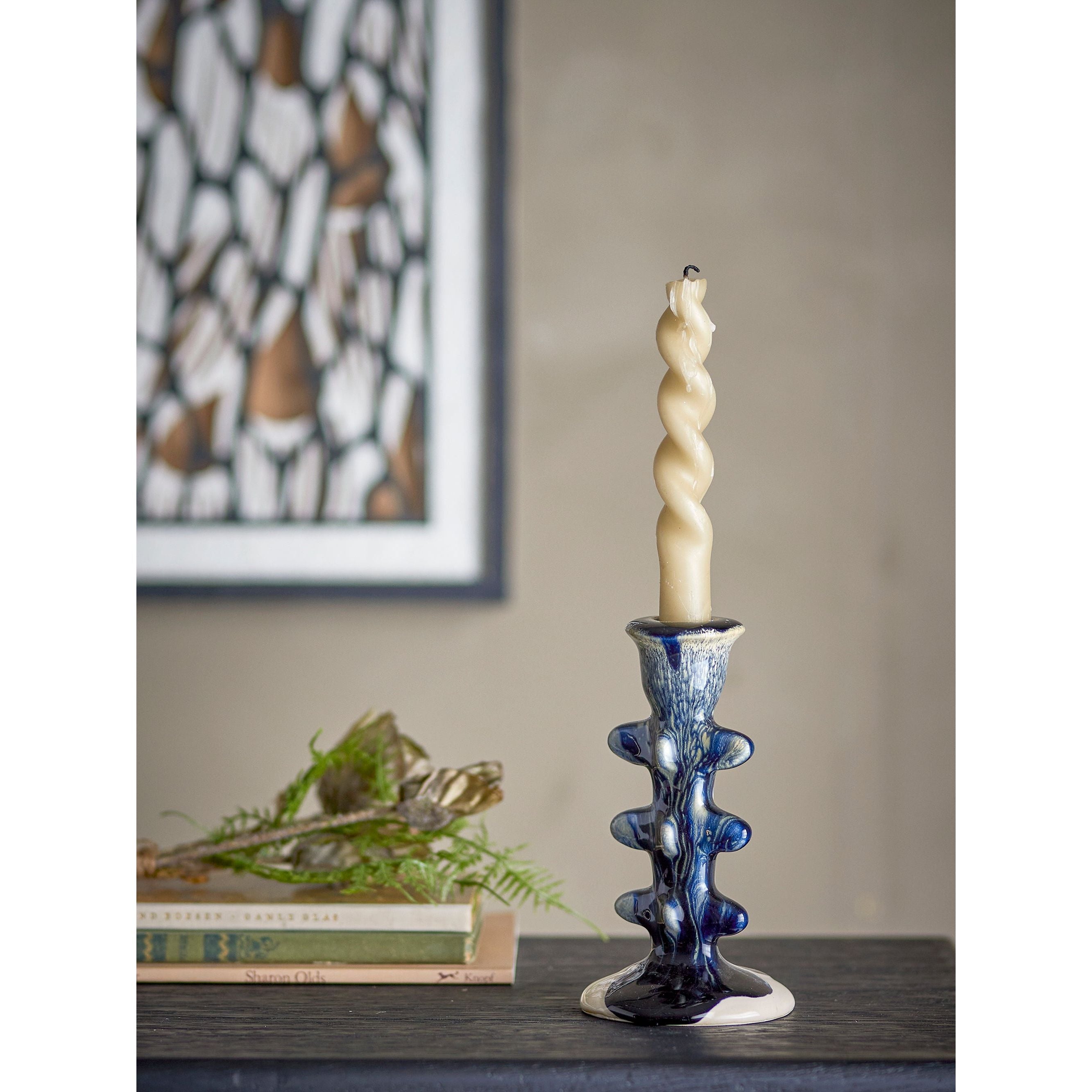 Bloomingville Cole Ljusstake, Blå, Stengods