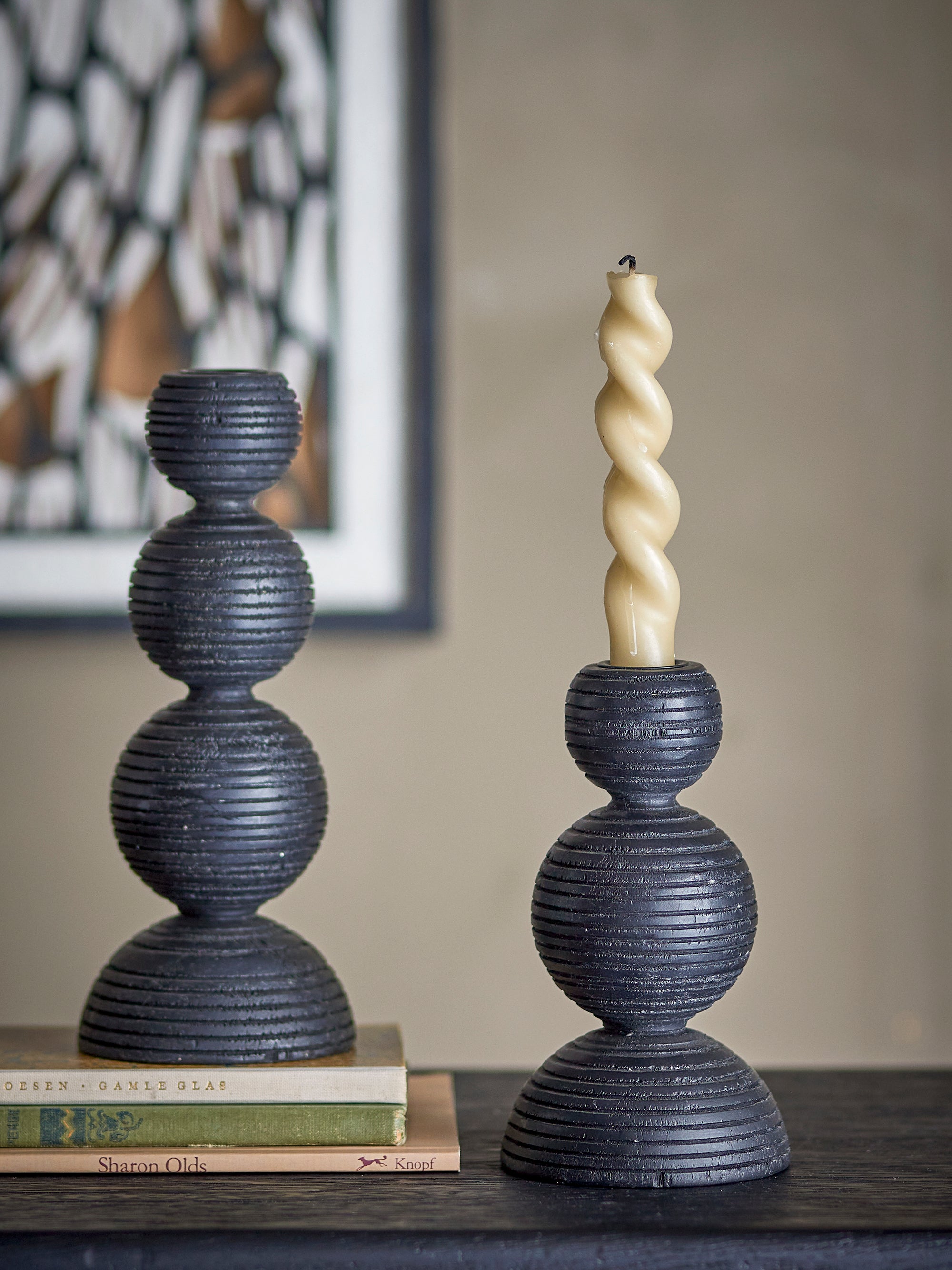 Bloomingville Kipp Ljuslykta, Svart, Furu