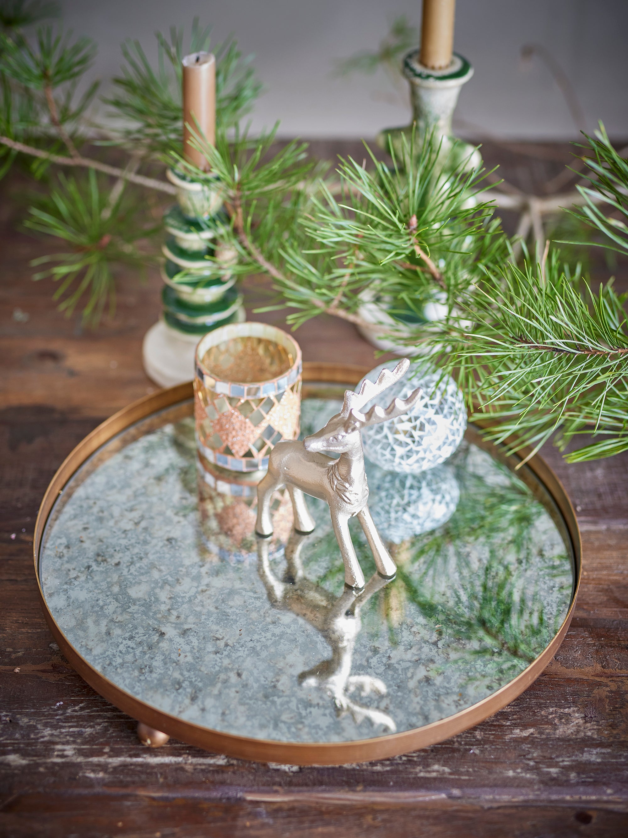 Bloomingville Glacier Bricka, Guld, Metall, Glas