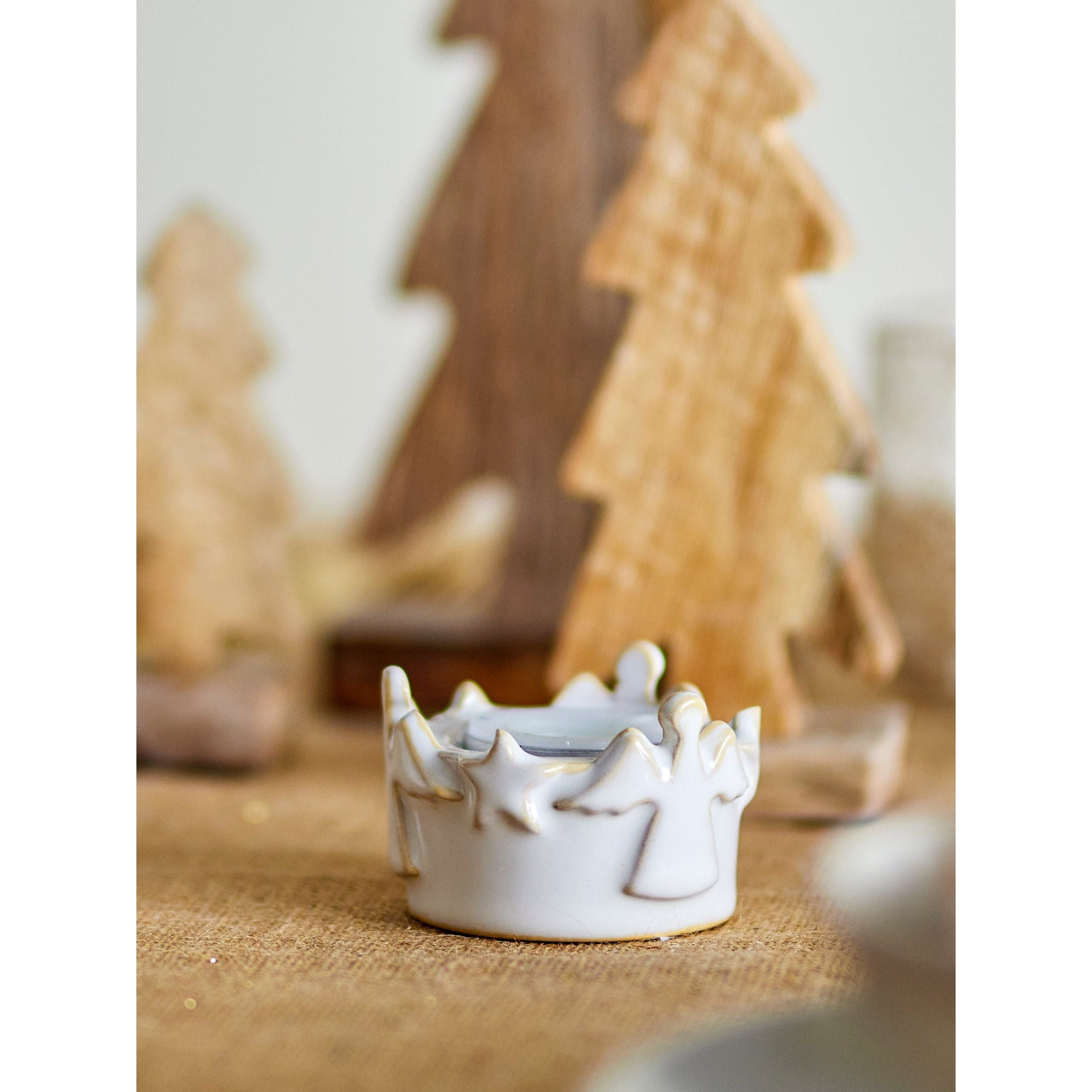 Bloomingville Starry Värmeljushållare, Vit, Stengods