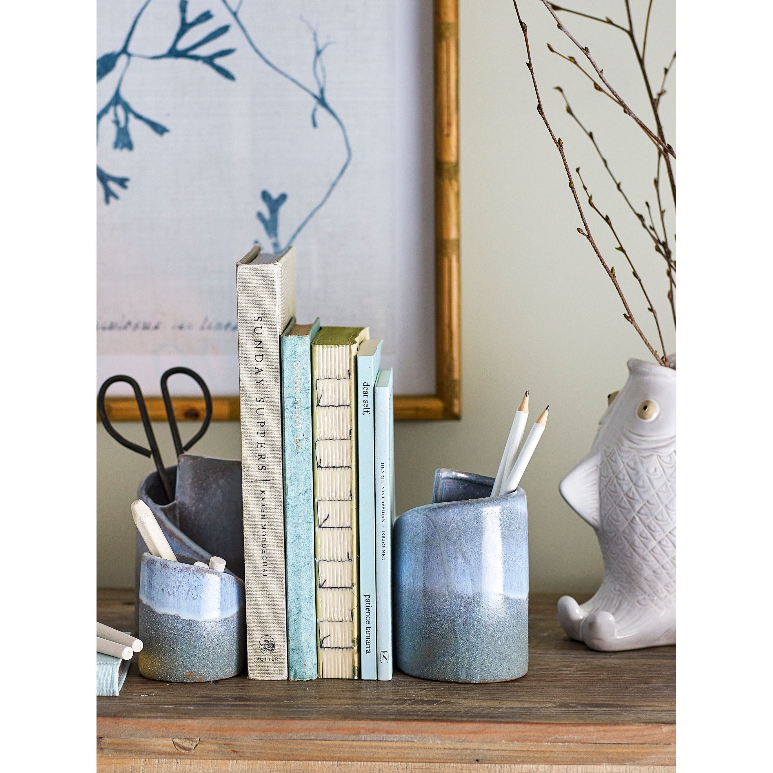 Creative Collection Meliad Bokstöd, Blå, Stengods