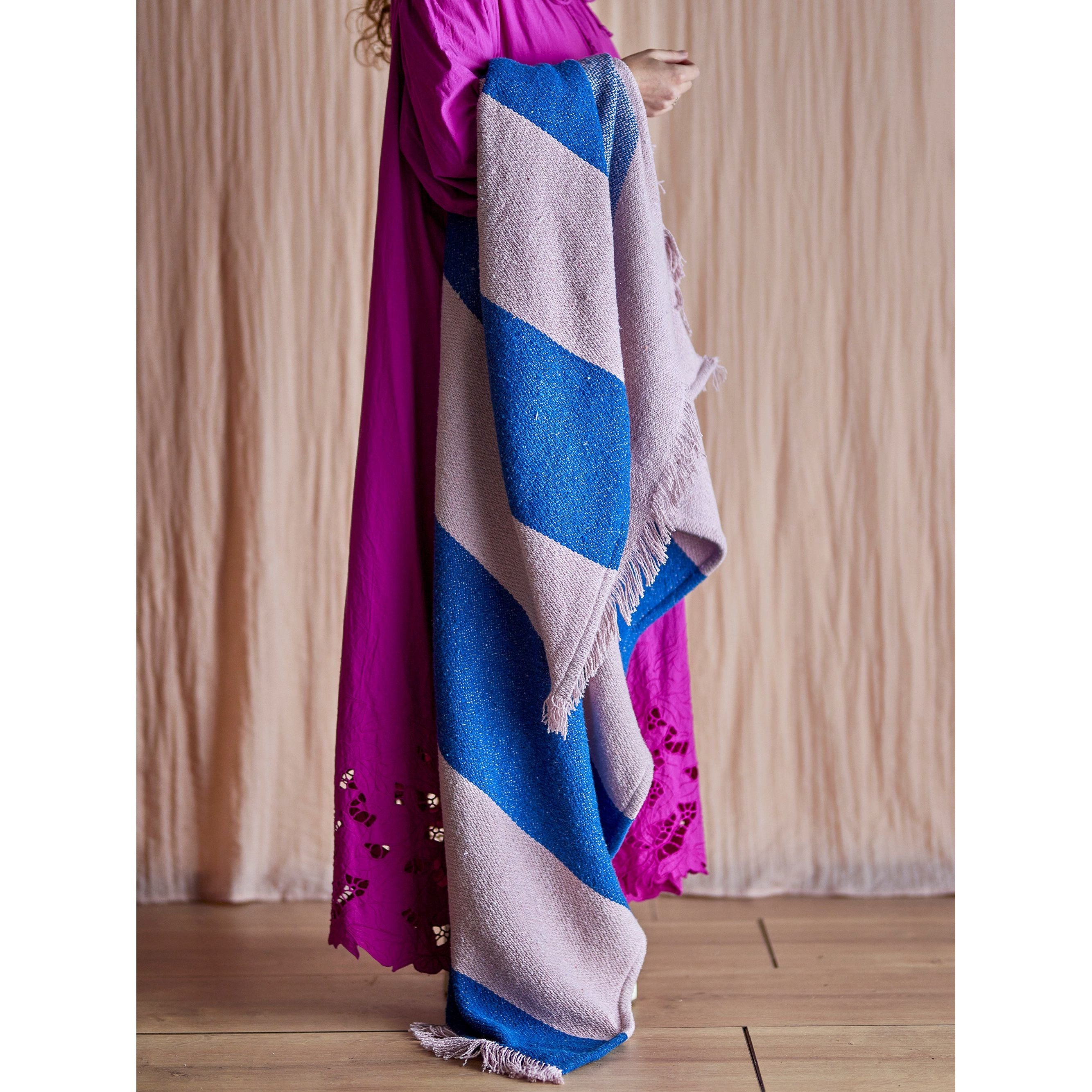 Bloomingville Cadeo Pläd, Blå, Återvunnen Bomull