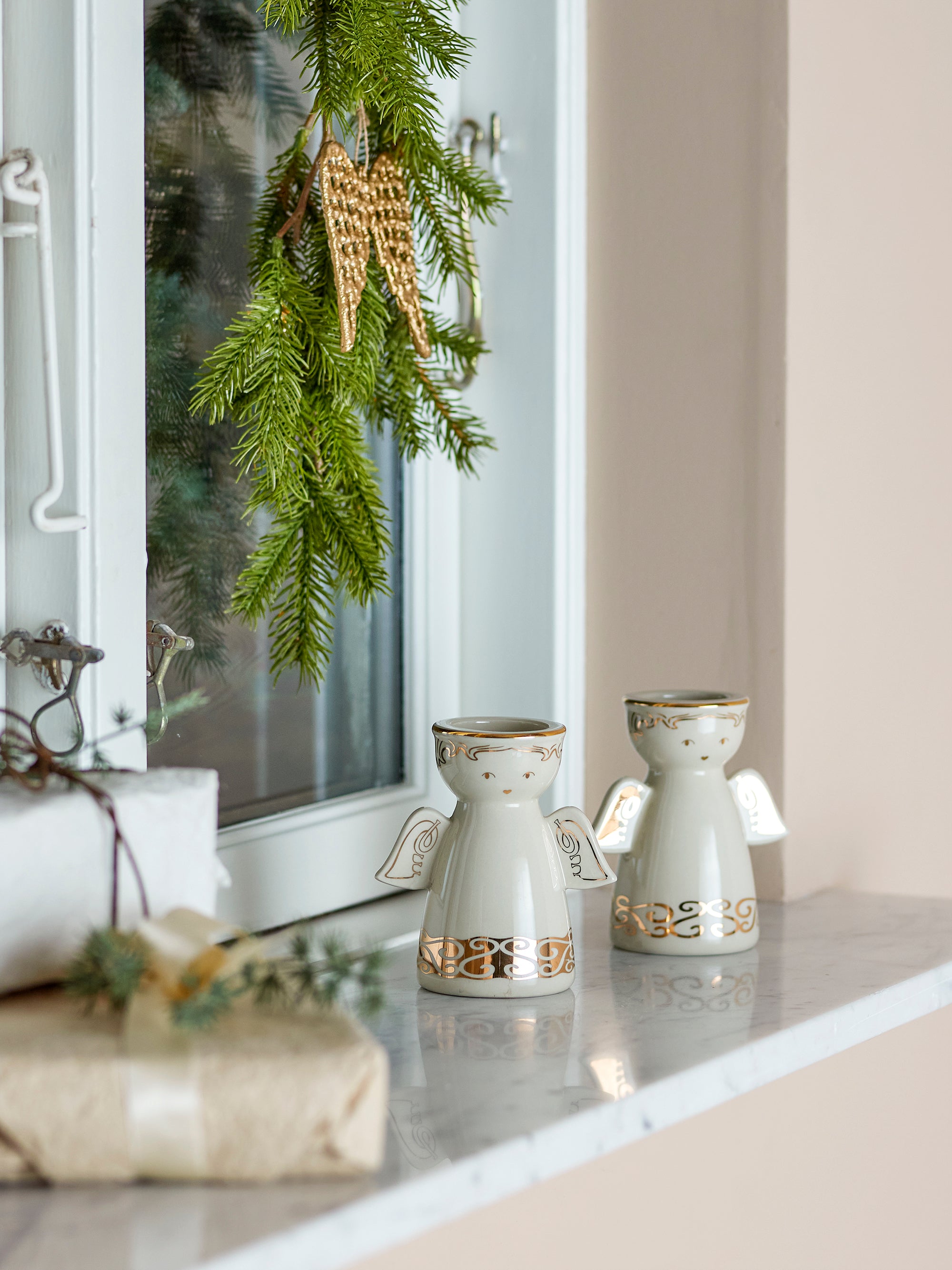 Bloomingville Faella Votiv- & Ljuslykta, Vit, Stengods