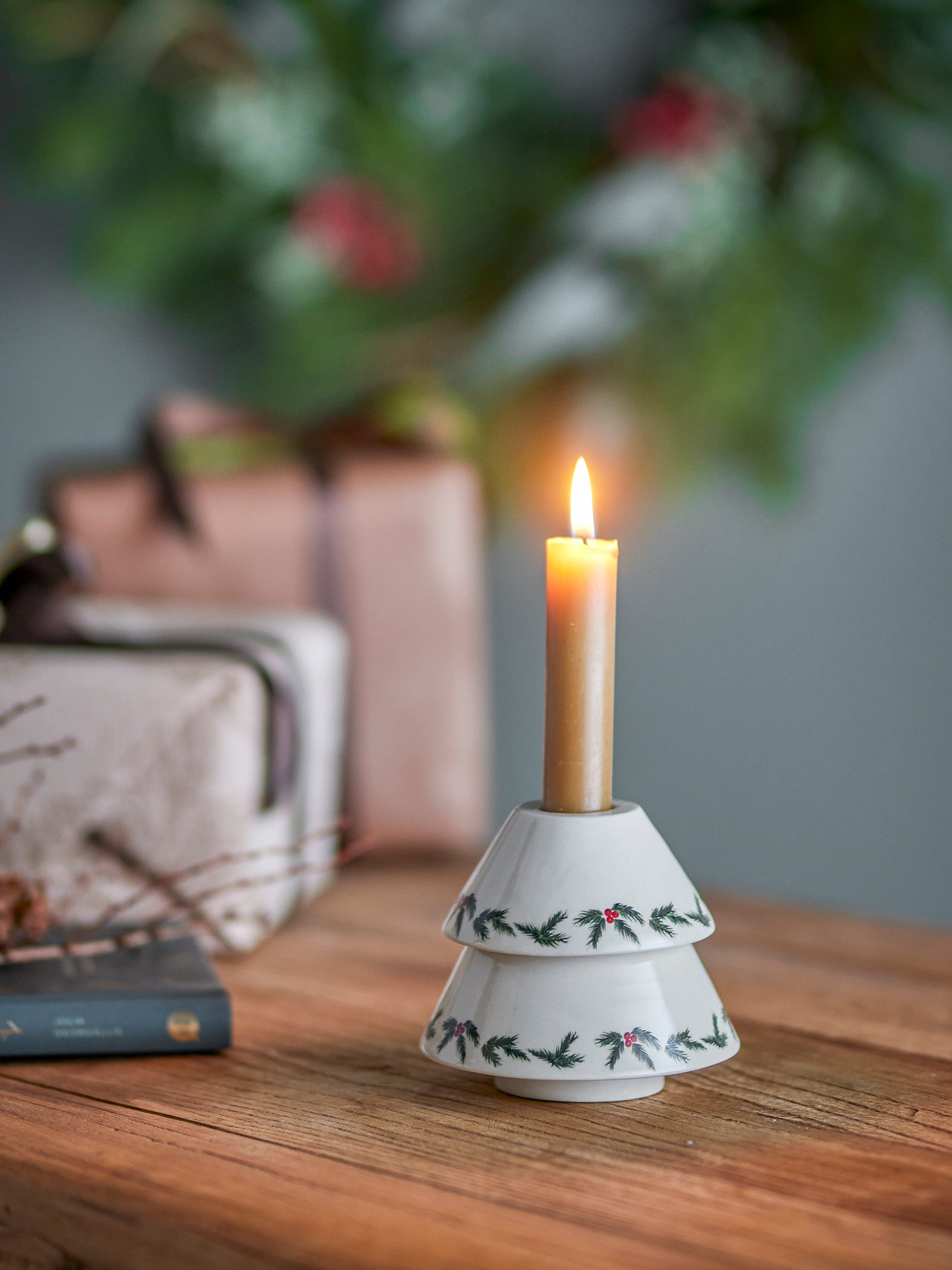 Bloomingville Berry Ljuslykta, Vit, Stengods