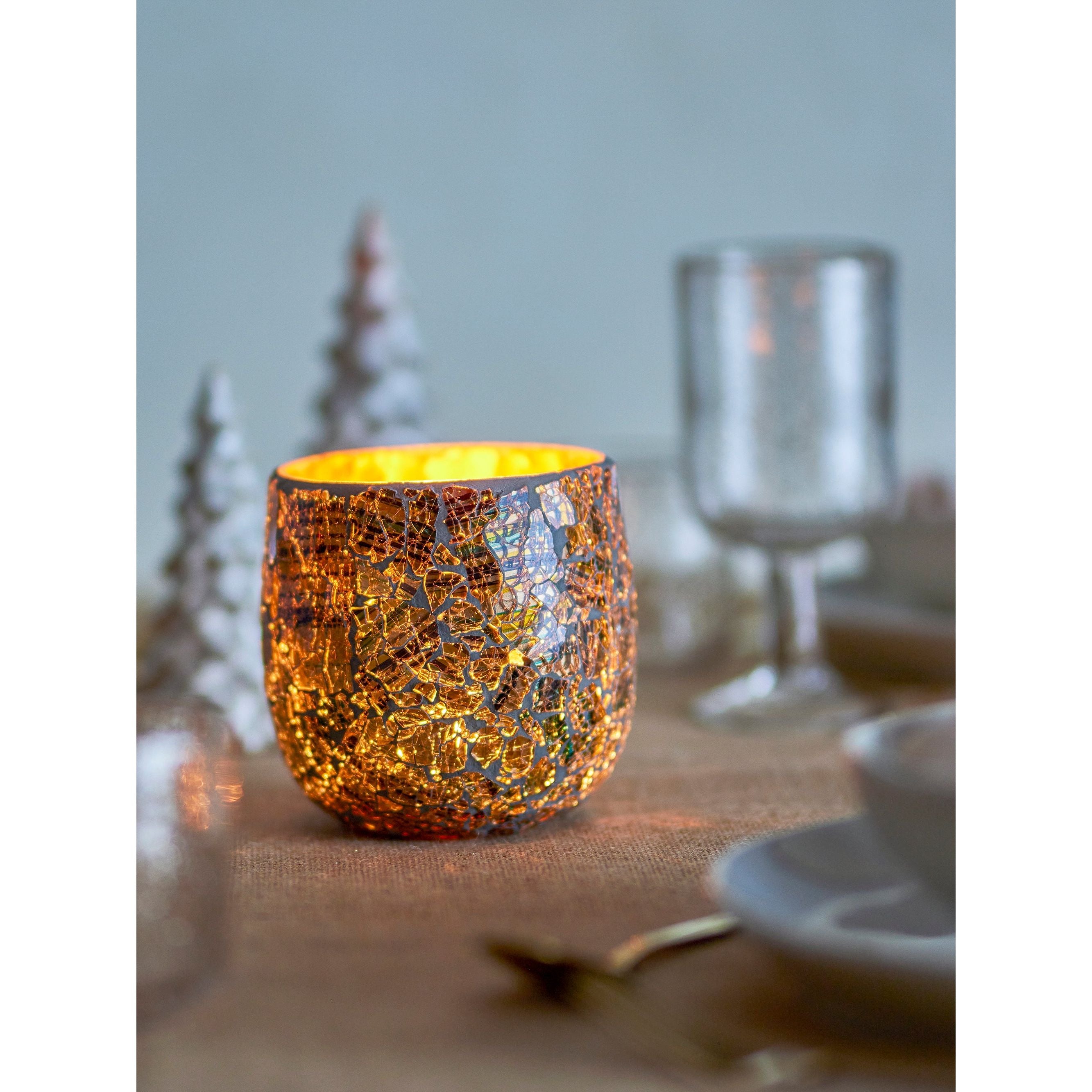 Bloomingville Fikayo Värmeljushållare, Guld, Återvunnet Glas