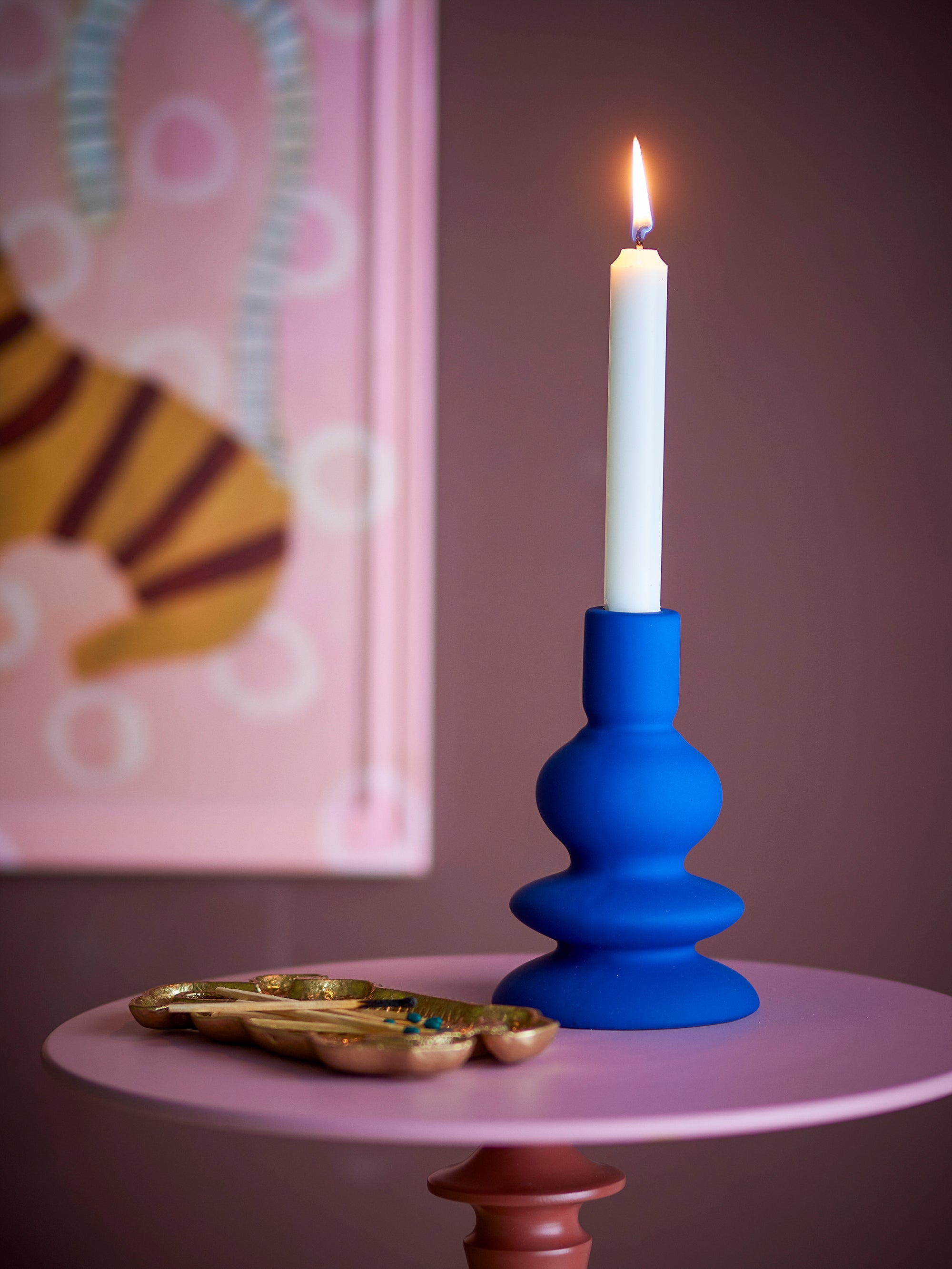 Bloomingville Thorne Ljushållare, Blå, Stengods