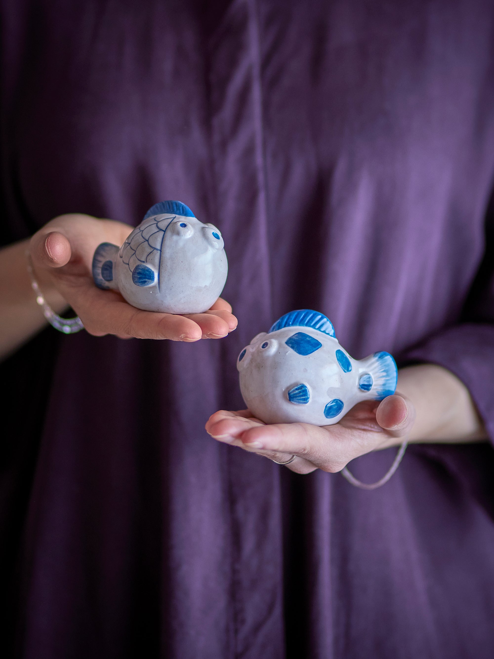 Bloomingville Fugu Salt- & Pepparströarset, Blå, Stengods