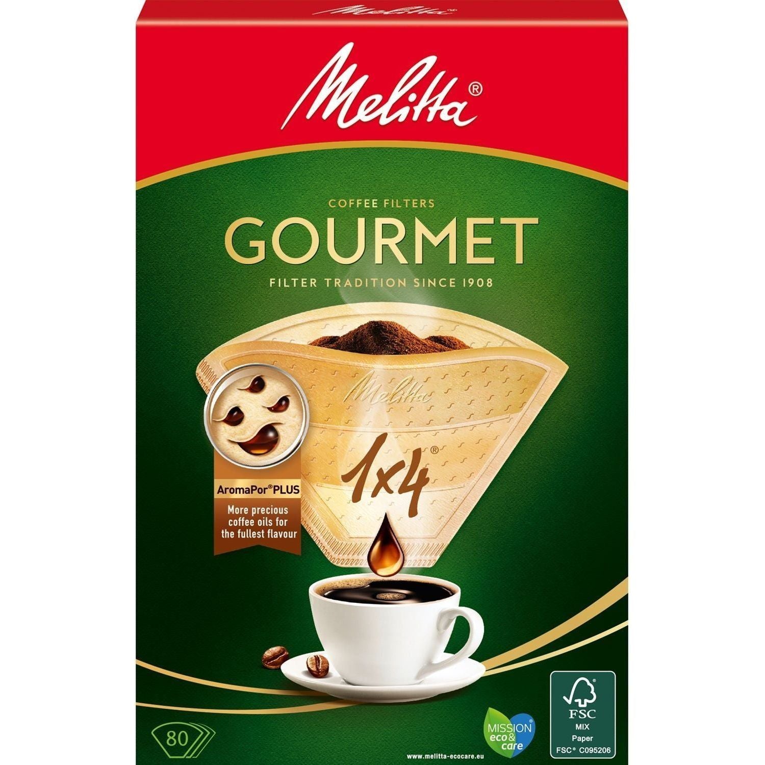 Melitta Kaffefilter Gourmet 1X4 Oblekta 80st X8dfp