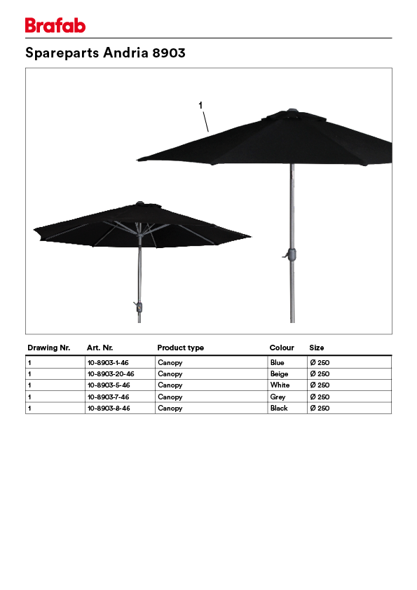 Brafab Andria parasoll Silver/grå