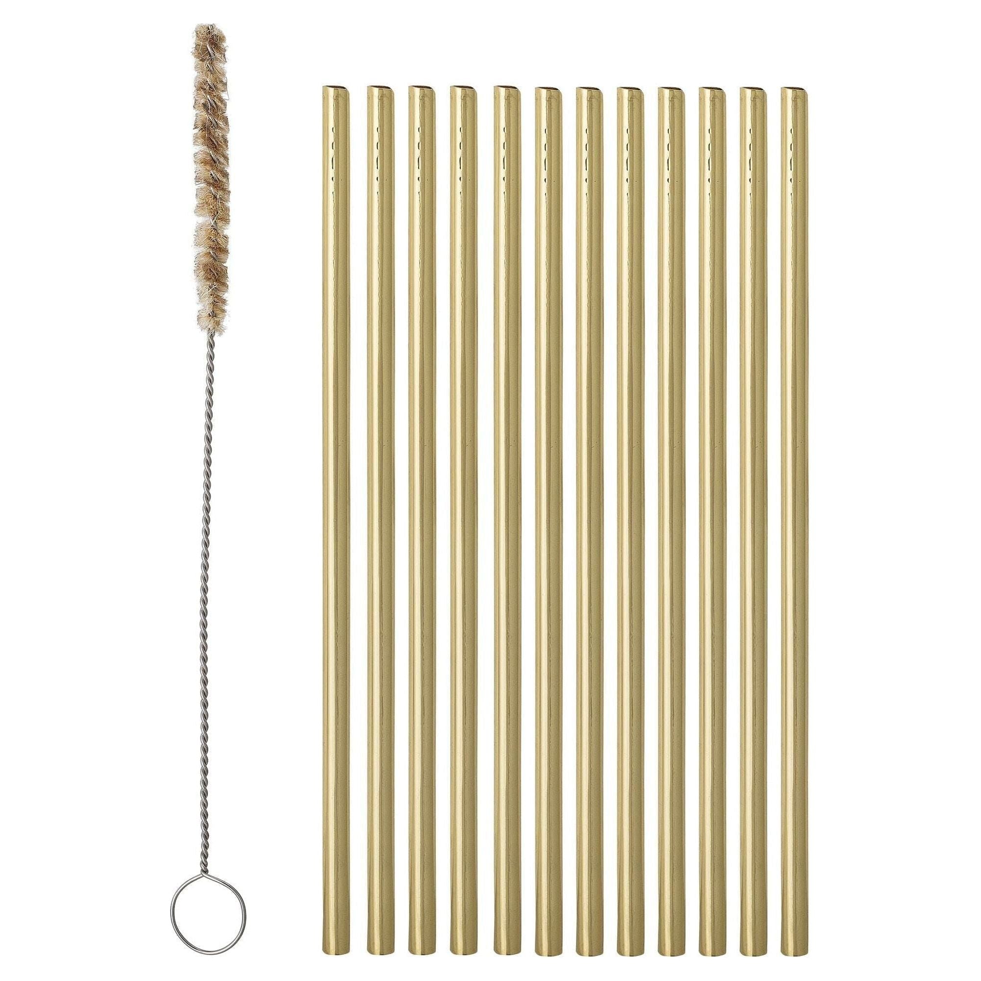 Bloomingville Mendi Sugrör & Borste Guld Rostfritt Stål 12-pack