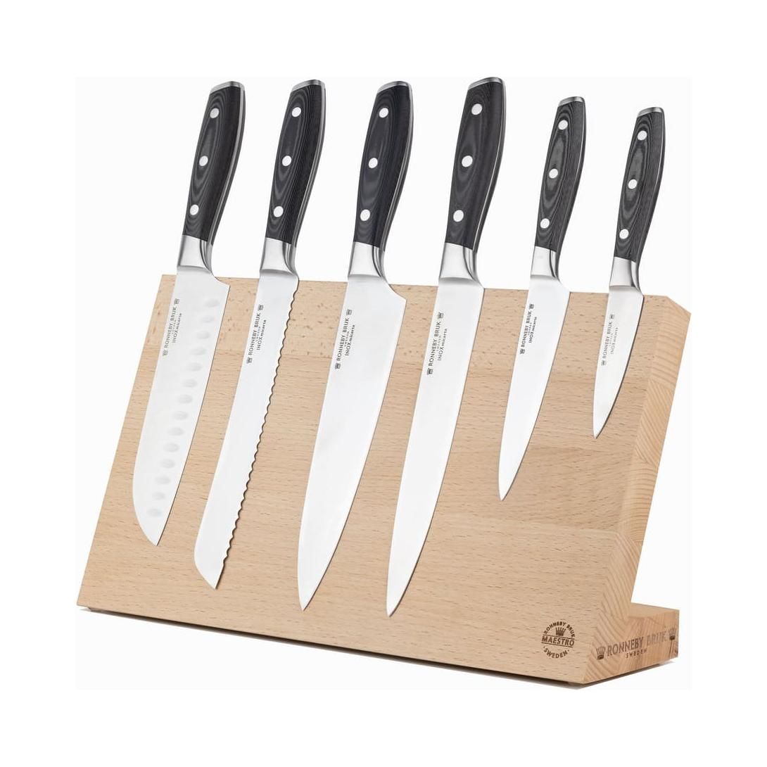 Ronneby Bruk Magnetiskt Knivblock För 7 Knivar Oljad Bok 37,5*22 Cm