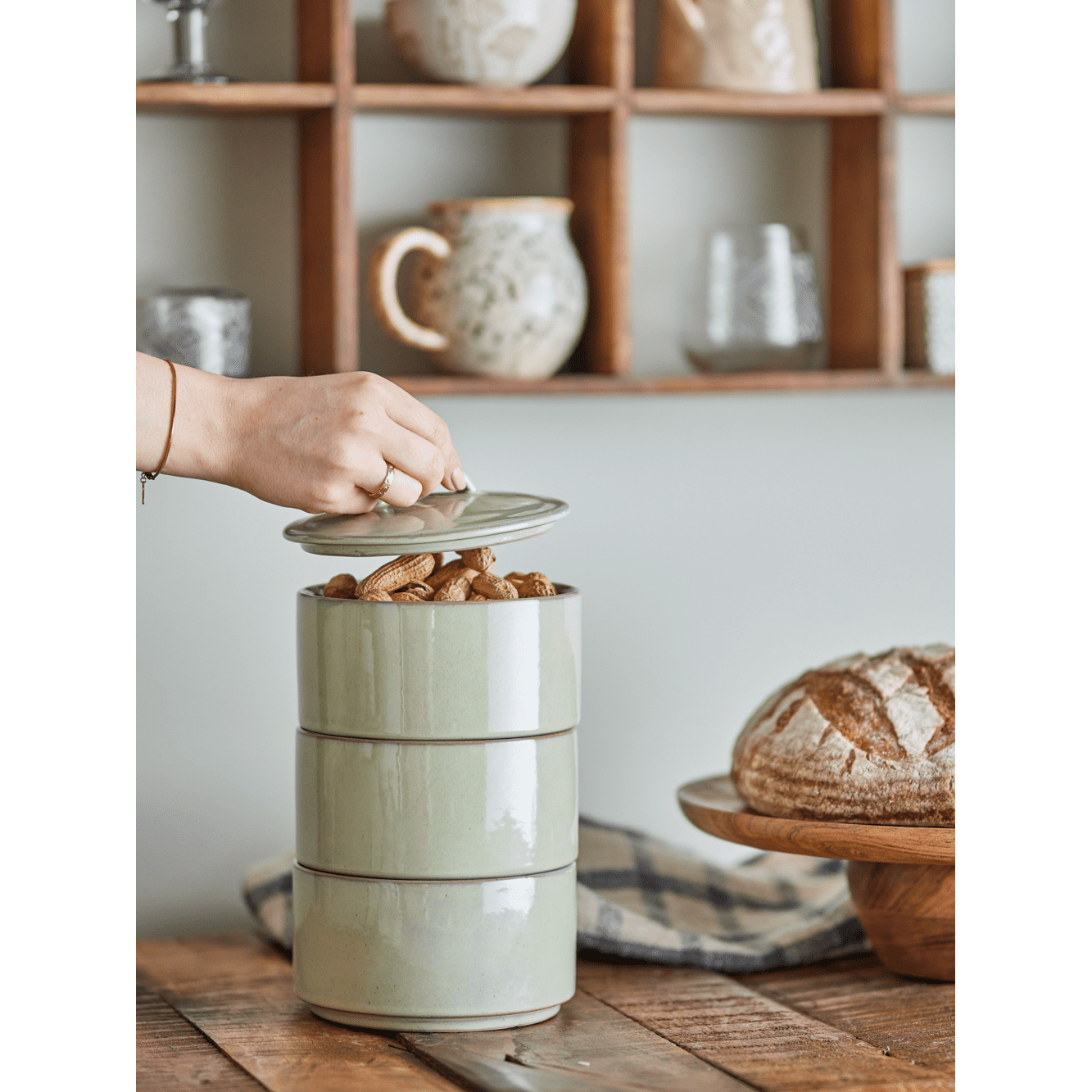 Bloomingville Ebba Burk Med Lock Grön Stengods ⌀15 cm (OKT)