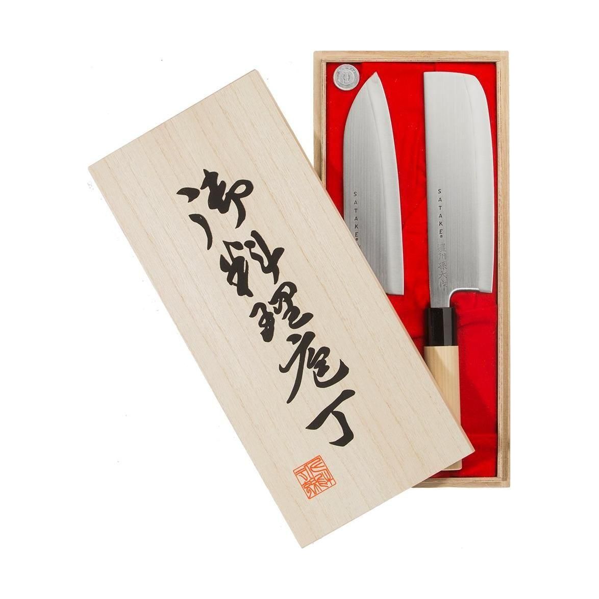 Satake Houcho Knivset i Balsabox Två Delar Med Grönsakshacka