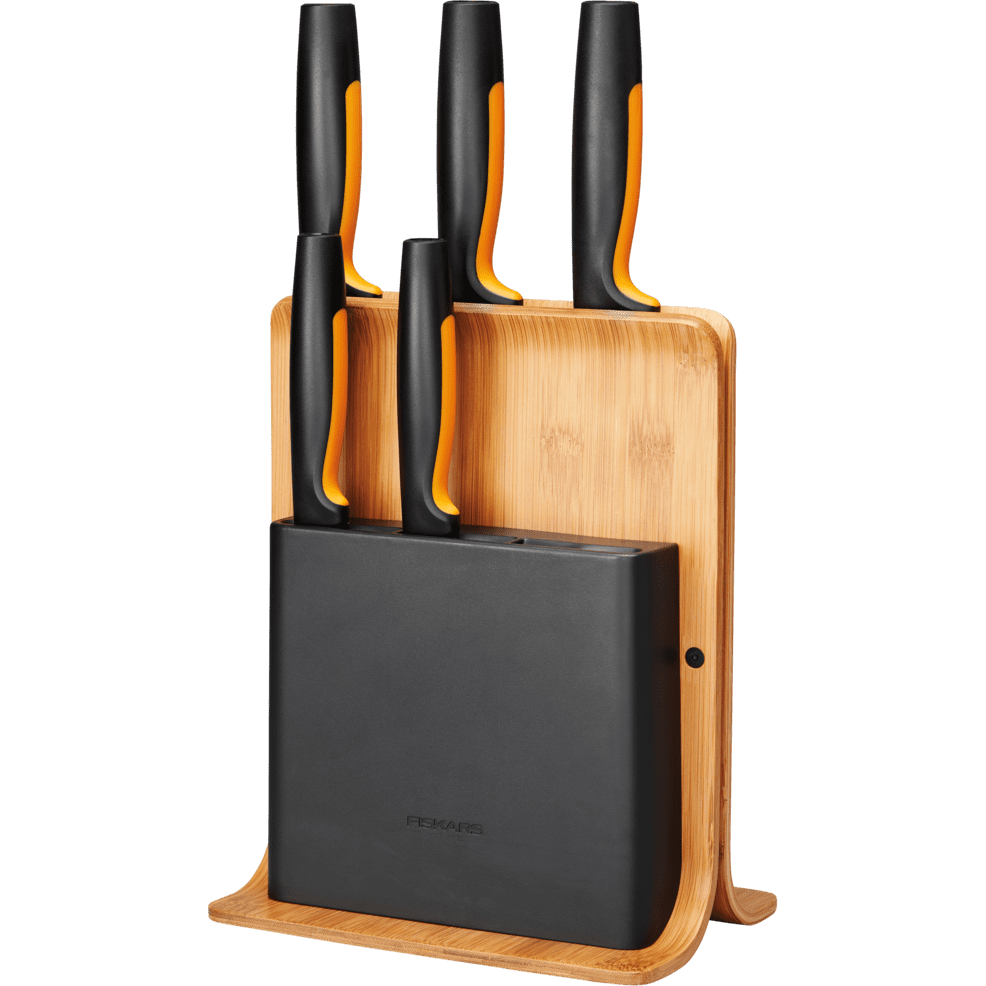 Fiskars Functional Form Knivblock Med 5 Knivar Bambu
