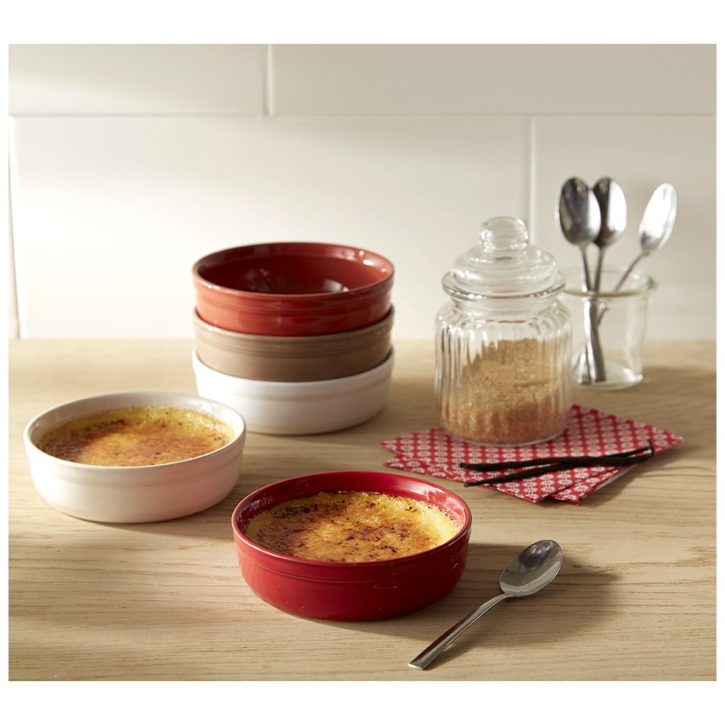 Emile Henry Ramekin 12 cm, set om 2 st, för Creme Brulée, krämfärgad Clay