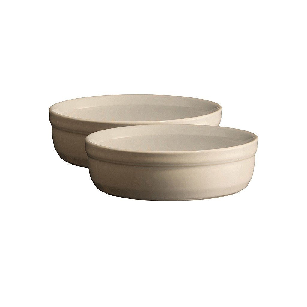 Emile Henry Ramekin 12 cm, set om 2 st, för Creme Brulée, krämfärgad Clay