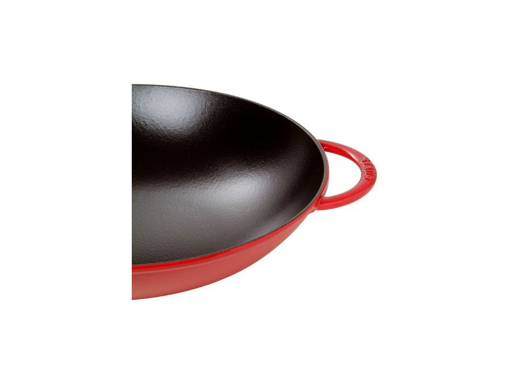 Staub Wok 37 cm, med glaslock, körsbär, gjutjärn