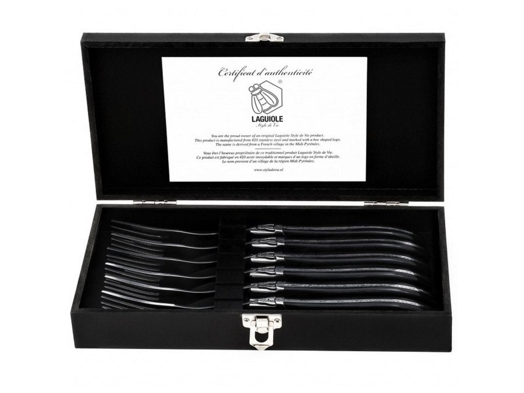 Laguiole Köttgaffelset LAGUIOLE LUXURY, 6 st, svart, ebenholtshandtag