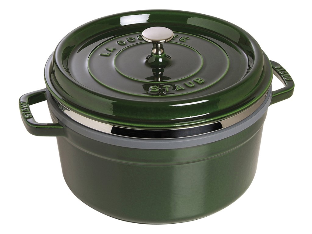 Staub Gryta COCOTTE 26 cm, med ångkokare, basilika, gjutjärn