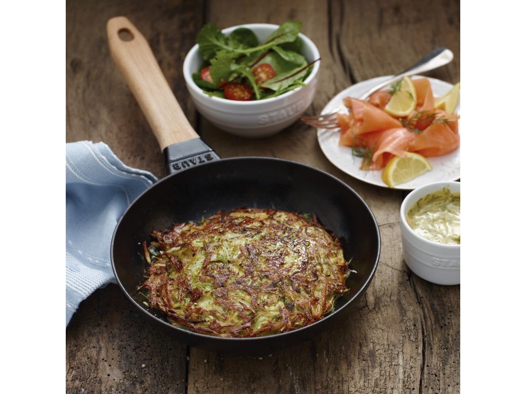 Staub Stekpanna 20 cm, trähandtag, gjutjärn