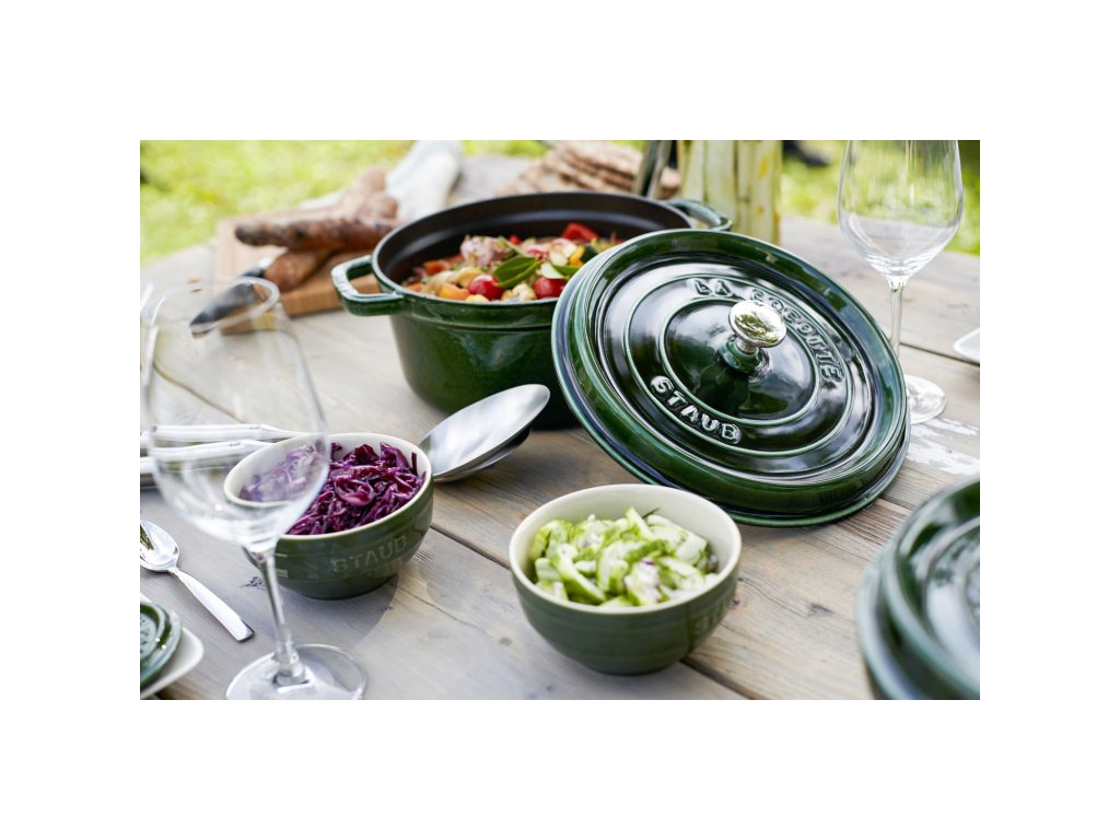 Staub Gryta 26 cm, rund, basilika, gjutjärn