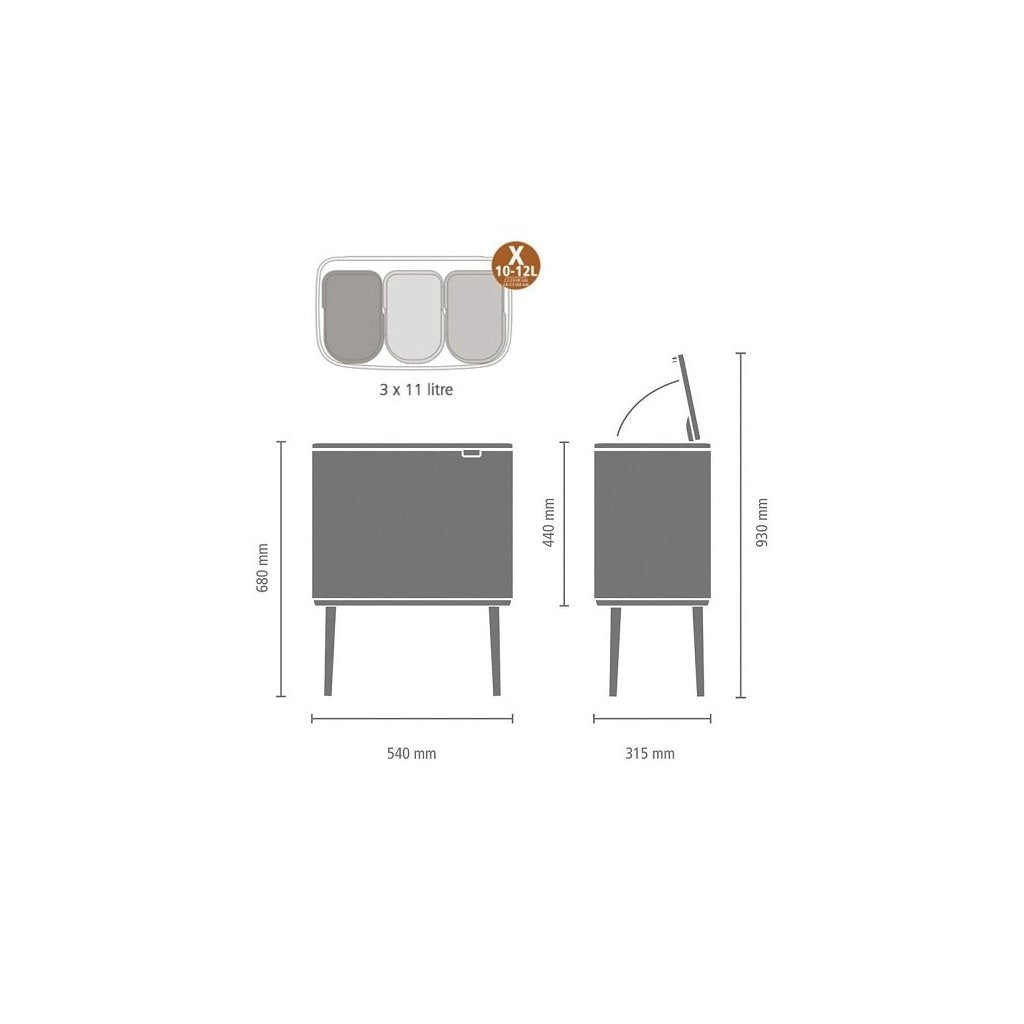 Brabantia Soptunna med trycklock BO 3 x 11 l, matt stål