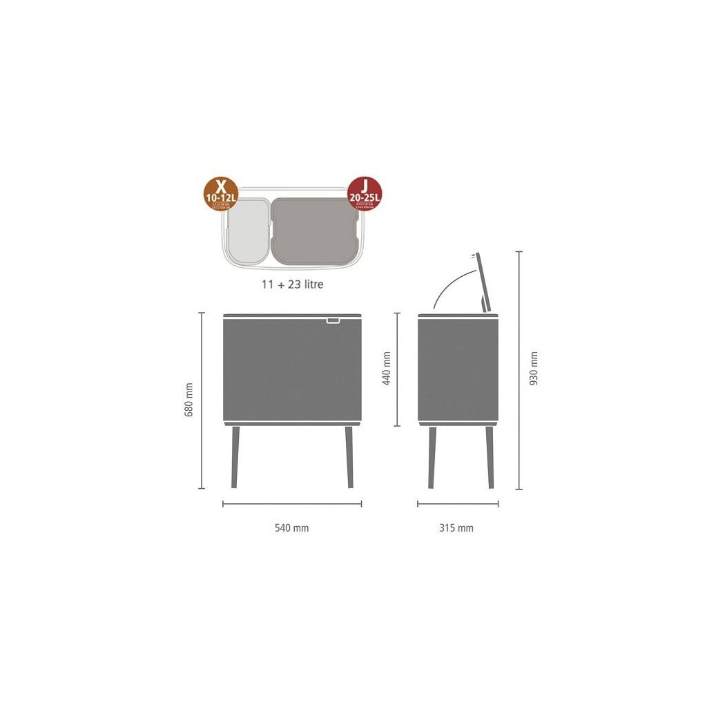 Brabantia Soptunna med trycklock BO 11 + 23 l, matt svart