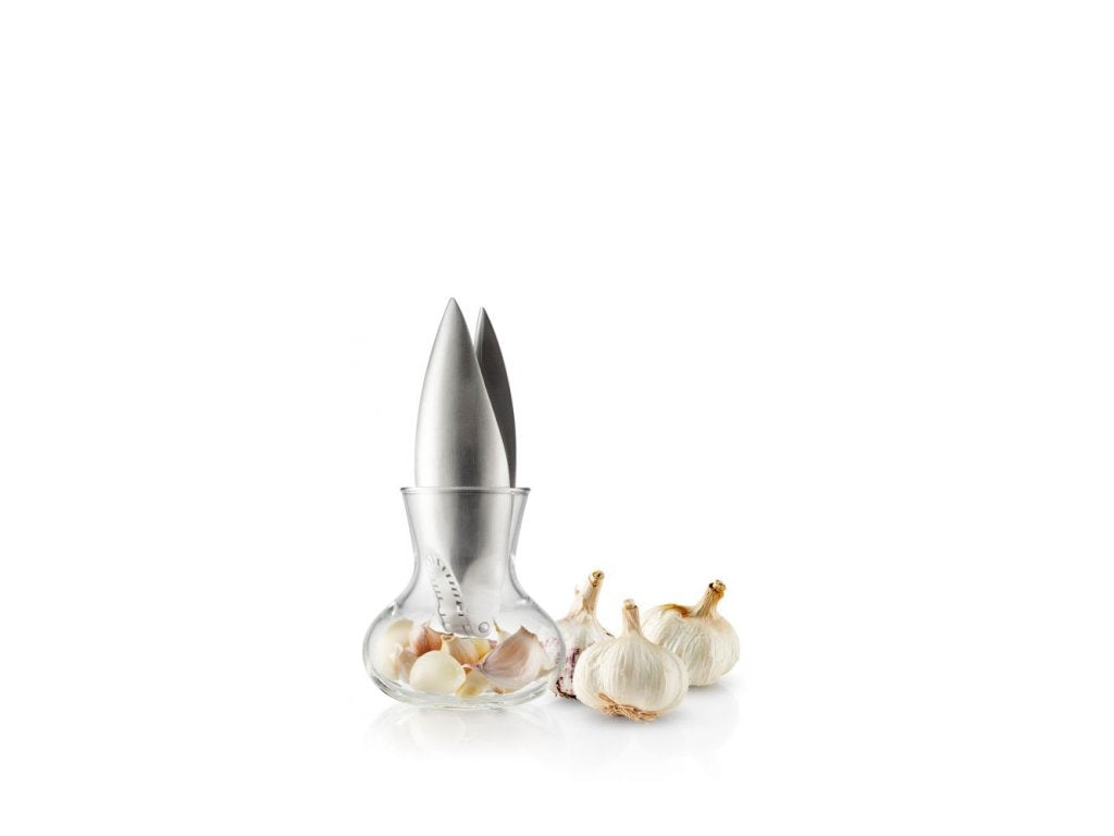 Eva Solo Vitlökspress, med glasbehållare, rostfritt stål