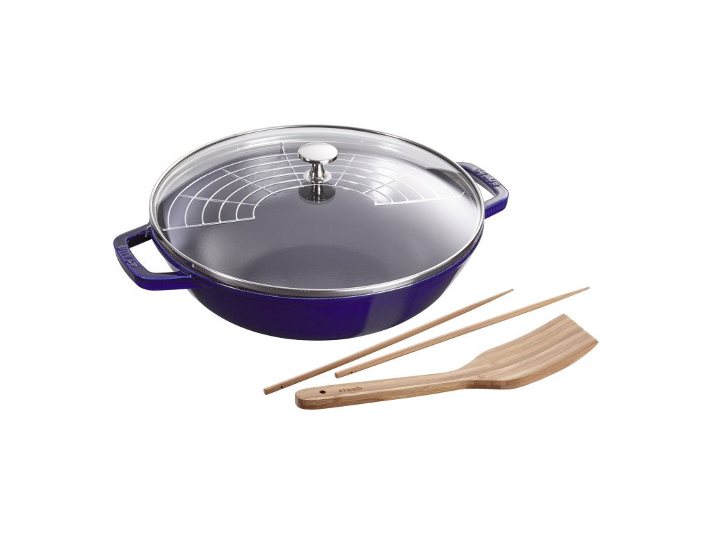 Staub Wok 30 cm, med glaslock, mörkblå
