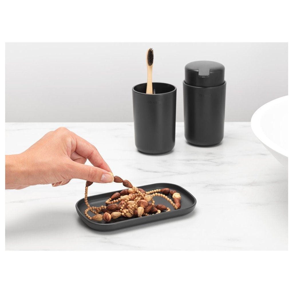 Brabantia Dispenser för flytande tvål och tandborstmugg i set, grå