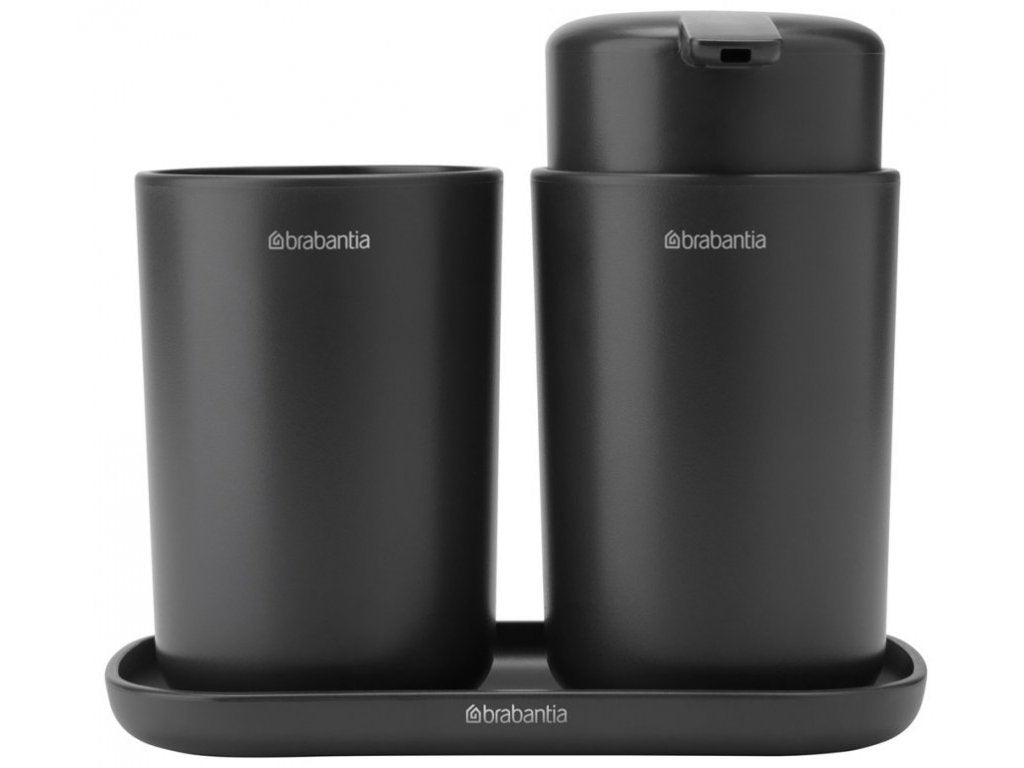 Brabantia Dispenser för flytande tvål och tandborstmugg i set, grå