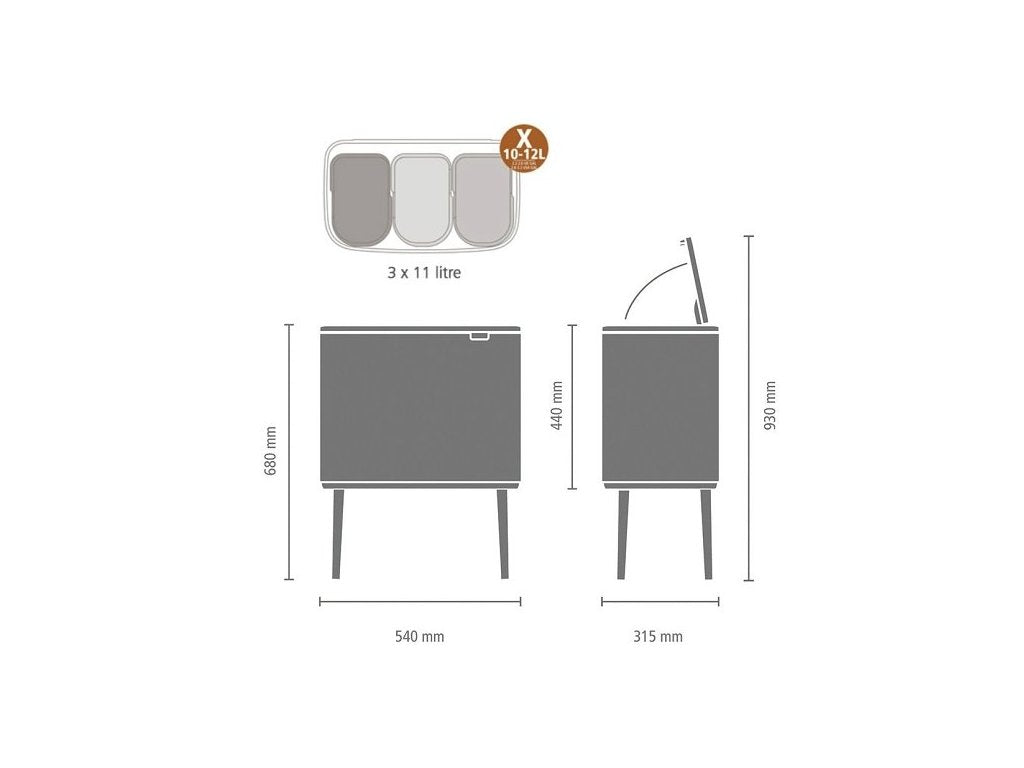 Brabantia Soptunna med trycklock BO 3 x 11 l, matt svart