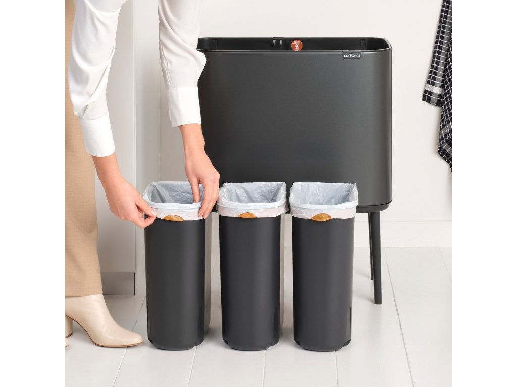 Brabantia Soptunna med trycklock BO TOUCH BIN 3x 11 l, mörk grå, stål