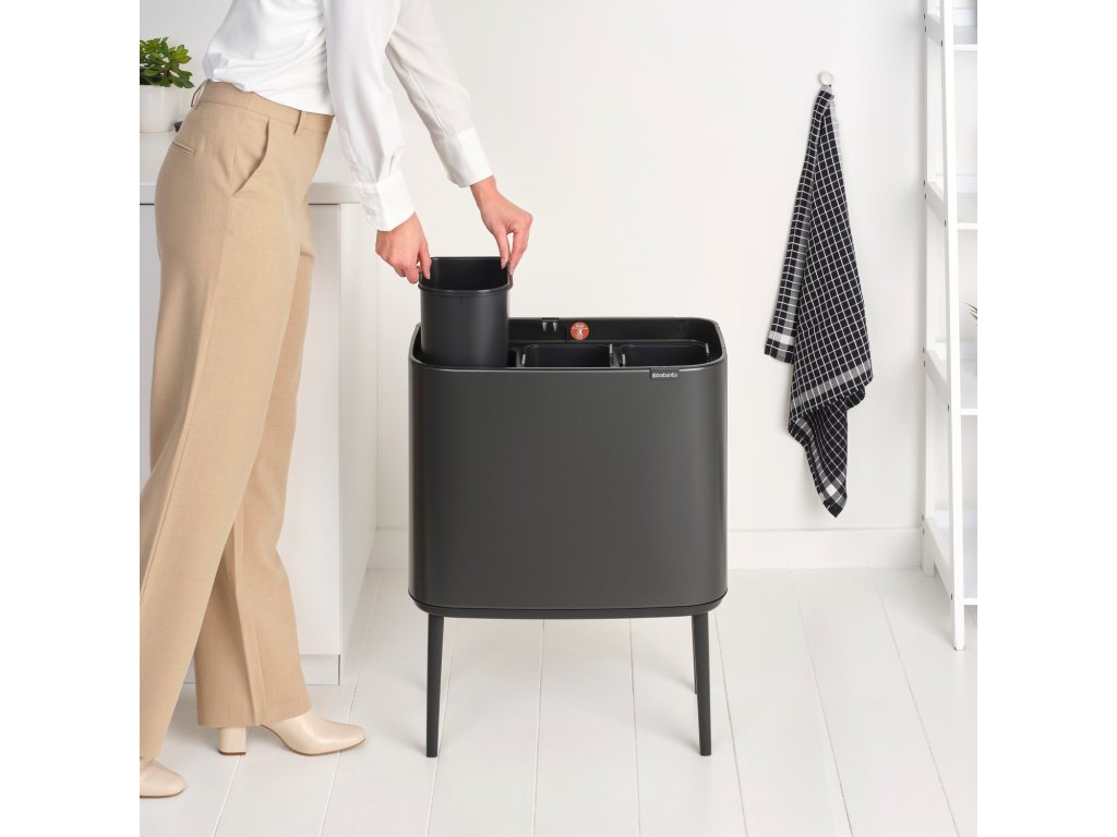 Brabantia Soptunna med trycklock BO TOUCH BIN 3x 11 l, mörk grå, stål
