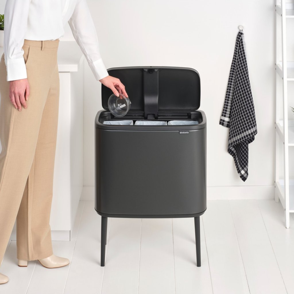 Brabantia Soptunna med trycklock BO TOUCH BIN 3x 11 l, mörk grå, stål