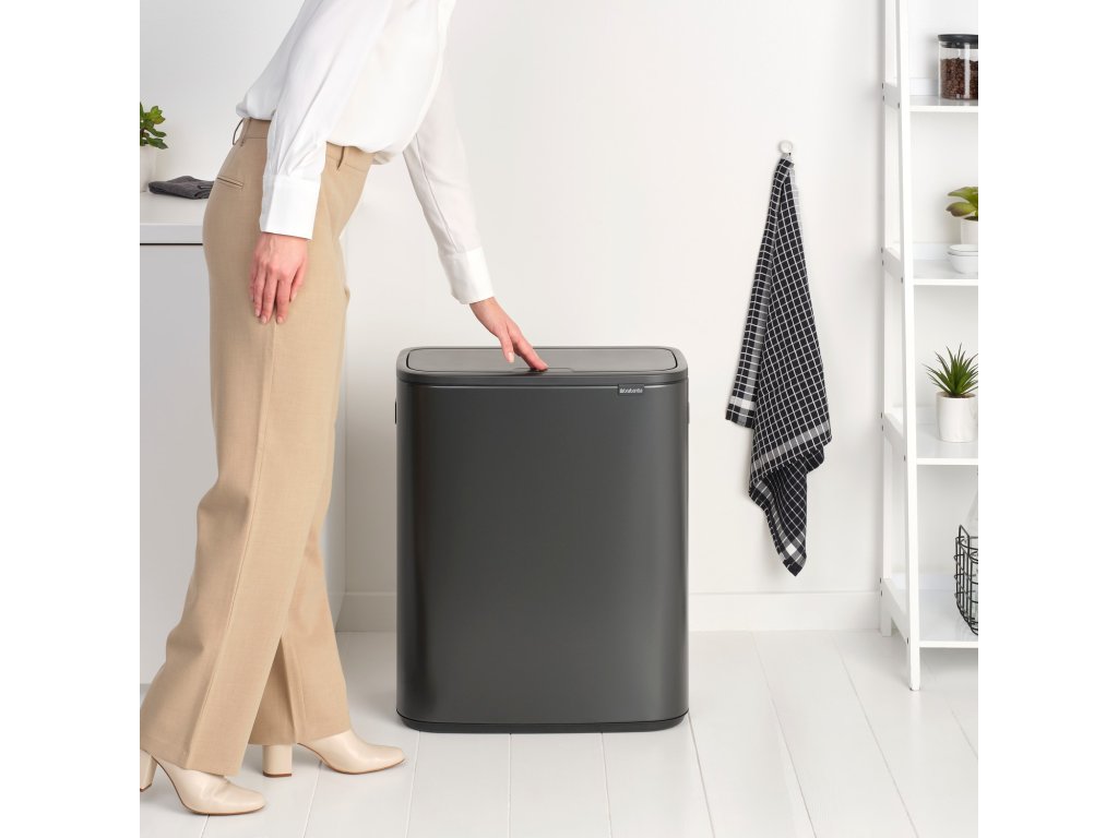 Brabantia Soptunna med trycklock BO TOUCH BIN 2x 30 l, mörk grå, stål
