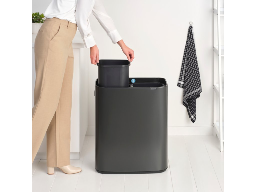 Brabantia Soptunna med trycklock BO TOUCH BIN 2x 30 l, mörk grå, stål