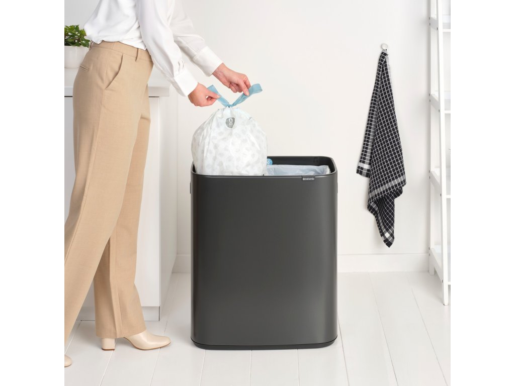 Brabantia Soptunna med trycklock BO TOUCH BIN 2x 30 l, mörk grå, stål