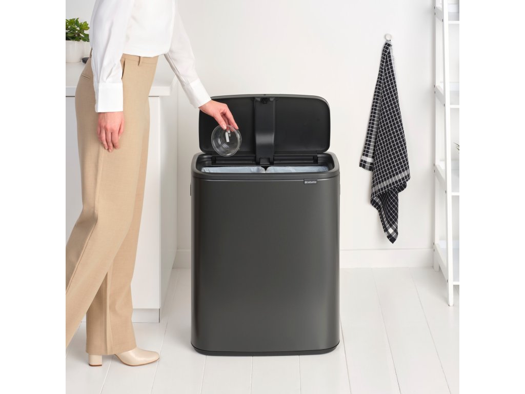 Brabantia Soptunna med trycklock BO TOUCH BIN 2x 30 l, mörk grå, stål