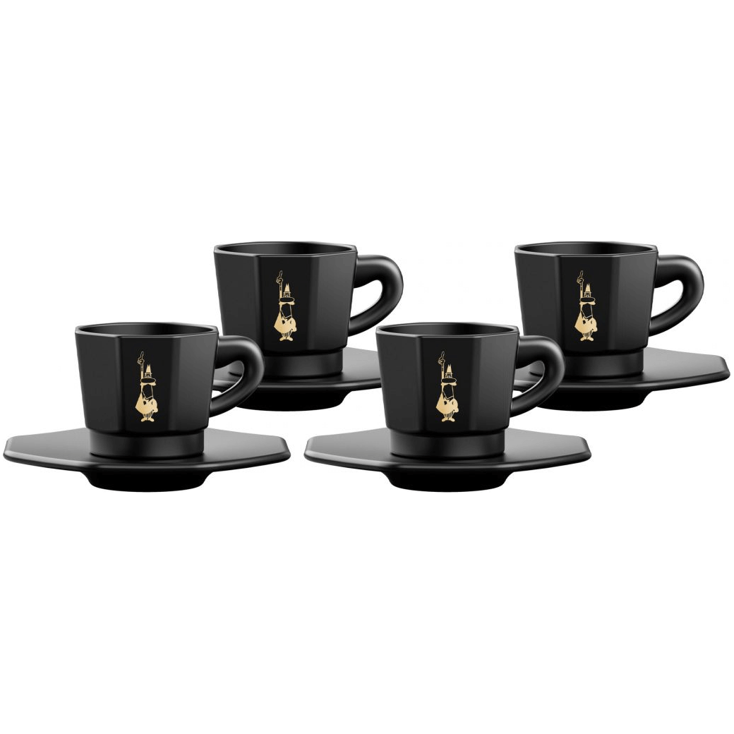 Bialetti Espressomugg Med Kaffefat 4 st Svart 7,5 cl