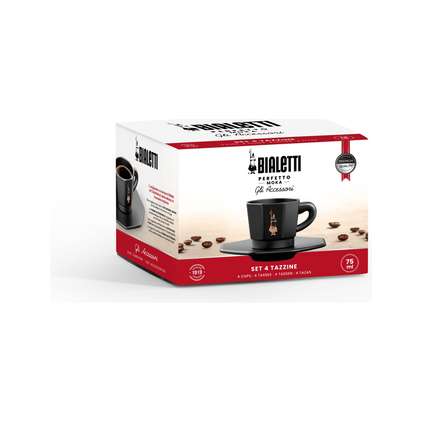 Bialetti Espressomugg Med Kaffefat 4 st Svart 7,5 cl