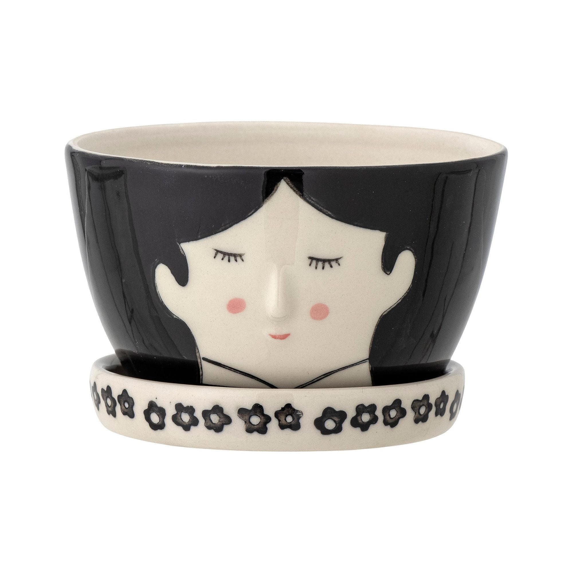 Bloomingville Mini Carolin Blomkruka med fat, Svart, Stengods