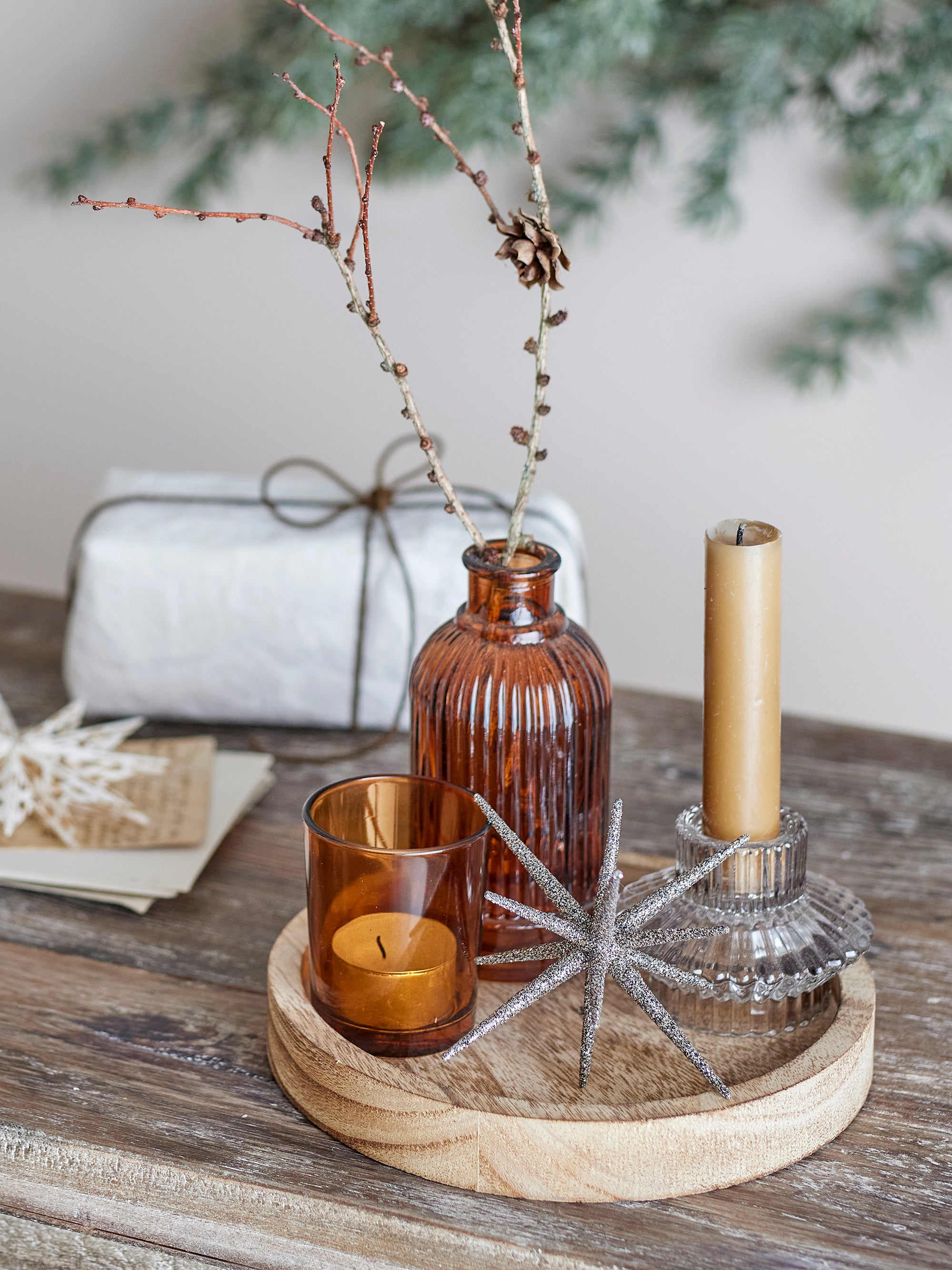 Bloomingville Sanga Bricka med Votiv, Brun, Glas